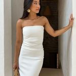 ZARA dress bodycon strapless sleeveless tailored midi white wedding party Photo 3