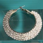 Wedding Bridal Formal Prom Rhinestone and Silver Hoop Earrings Photo 2