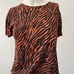 Vintage orange black fitted stretch zebra print short sleeve single stitch top Size M Photo 0