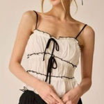 Selfie Leslie NWT Indikah Maidens Tie Detail Overlock Top Cream $65 S Photo 0