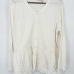 LOGO By Lori Goldstein LOGO Lavish Lori Goldstein Womens 1X Button Front Ivory Top Eyelet Lace Trim Photo 0