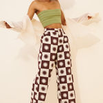 Little Lies Linen Brown & Cream Sun Print Pants S Photo 0