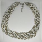 Braided Beaded Necklace Silver‎ White 20" Photo 0