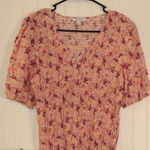 Nine West Pink Floral Smocked Top Size Large Photo 0