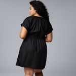 Vera Wang Simply  Tie Front‎ Linen Blend Short Sleeve Dress Black 2X Photo 1