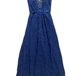 Mikael Aghal Silk Maxi Gown Blue Beaded Prom Formal Event Dress Size 0 Photo 1