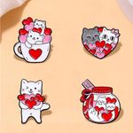 4 Pcs Red, Pink & White Color Black Cat Shape Pin Set Simple‎ Animal Theme Pin Red Photo 13