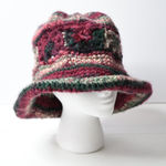 Crochet Bucket Hat Handmade Burgundy Green Floral Grannycore Womens Slouchy Red Photo 0