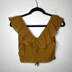 Urban Outfitters UO‎  Ruffle Tie-Front Top Textured Cropped Small Boho Cottage Photo 5