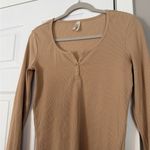 Pact  Tan Nude Brown Long Sleeve Henley Half Button Thermal Top Photo 6