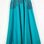 Lilia Smitty 80s Vintage Western Maxi Dress Size 3/4 Small Fringe Rodeo Lace Blue Photo 5