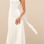 Lulus NEW Irresistibly Darling Ivory Chiffon Midi Dress and Scarf Set Large Photo 0