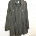 Chico's  Womens Olive Green Shirt Dress Size Large Tab Sleeves Pockets Plus Size 3 Photo 4