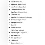 Eliza J  Black Sequin waterfall jacket. Long sleeve. Open front. Size Small. NWT. Photo 2