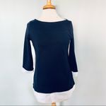 Loft Navy Blue Pullover Sweater with Faux White Shirt Sz M Petite Photo 1