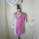 Bibi Split Front Pink and White Leopard Print Women's Top Size Small Photo 4