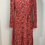 Loft Dotted V Neck Tie Waist Midi Shirt Dress Size 8 Multicolor Long Sleeve Photo 3