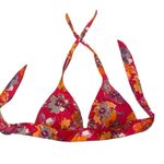 Victoria's Secret Bikini Red Orange Floral Padded Halter Tie Bikini Top, Sz L Photo 6