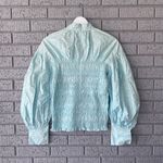 Ganni NWT Shirred Floral Organic Cotton Blend Poplin Blouse Puff Sleeve Blue Photo 4