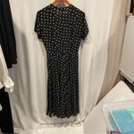 DKNY Vintage 80’s-90’s black silk midi short sleeve button front dress polka squares Photo 4