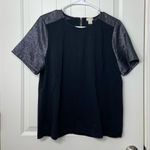 J.Crew NWOT women’s black silver metallic sleeve zip up blouse top large Photo 0