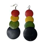 Wooden Circle Drop Earrings Rasta Inspired Boho Drop u Black Photo 0