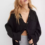 Aerie Pool to Party Black Button Down Gauzey Tunic Top Photo 0