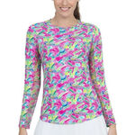 IBKUL Women's Rachel Hot Pink Multi Long Sleeve Crew Neck Shirt Size XS Photo 0
