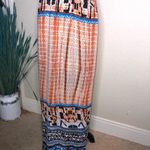 Jealous Tomato  Crocheted Halter Back Orange, White & Blue Maxi Dress Size Small Photo 3