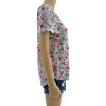 Kensie XS Gray Red Rose Floral Short Sleeve Tee Shirt T-Shirt Womens V Neck Photo 2