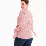 Universal Standard  x J.Crew striped poplin tie-sleeve top blouse long sleeve bow Photo 4