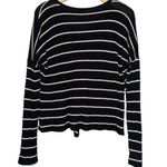 Lazy Sunday Women’s Size S Black White Striped Button Tie Front Waffle Top Shirt Photo 1
