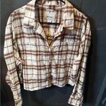 American Eagle Women’s Outfitters Brown and Cream Button Down Crop Shirt Photo 0