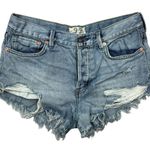 Free People We The Free Blue Medium Wash Distressed High Rise Jean Short Size 27 Photo 0