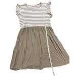 Bombom jersey knit soft ruffle short sleeve tan ivory swing dress sz XL … Photo 5