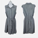 Nicole Miller Stretch Linen Utility Chambray Shirt Dress Blue Denim Linen Sz 14 Photo 2