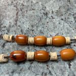Handmade Vintage authentic African tribal necklace with metal center amber colored beads Photo 6