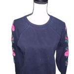 J.Crew Navy Blue Sweatshirt with Embroidered Flowers Photo 2