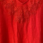 Chico's  Red Lace V-neck 100% Cotton Short Sleeve Shirt Basic Women's size 3 / XL Photo 3