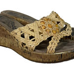 Mudd Vintage Y2K Beaded Rattan Braid Slip On Wedge Cork Sandals 6.5 Beach Travel Photo 0