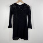 Free People  Open Knit Crochet Mini Dress Black XS Boho Festival Beach Coverup Photo 2