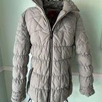 TOWMY gray down puffer coat warm full zip Large grey womens No Hood Photo 0
