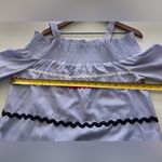 Anthropologie Maeve  blue Smocked Pinstripe Open Shoulder Top long sleeve XL Photo 4