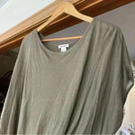 Helmut Lang  Olive Green And Black Draped Short Sleeve Asymmetrical Midi Dress Photo 3