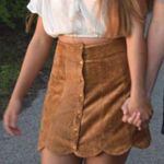 Impeccable Pig Tan Suede Scalloped Skirt Photo 0