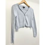 Kendall + Kylie Cropped Sweater Light Blue Size Small V-Neck Ribbed Long Sleeve Photo 3