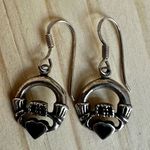 Sterling Silver Claddagh Earrings with Black Onyx Hearts Photo 3