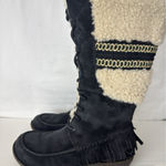 UGG  Women’s Shoreline Boots Size 9 Black Suede Shearling Fringe Lace Up 5755 Photo 0