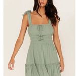 Trixxi  Women's Smocked Waist Mini Dress Size Small Sage Green Tie Straps NWT Photo 0