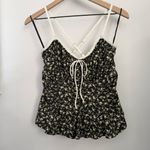 Free People  Large Sammi Peplum Tank Black Floral Bustier Ruch Cottage Boho Black Photo 1